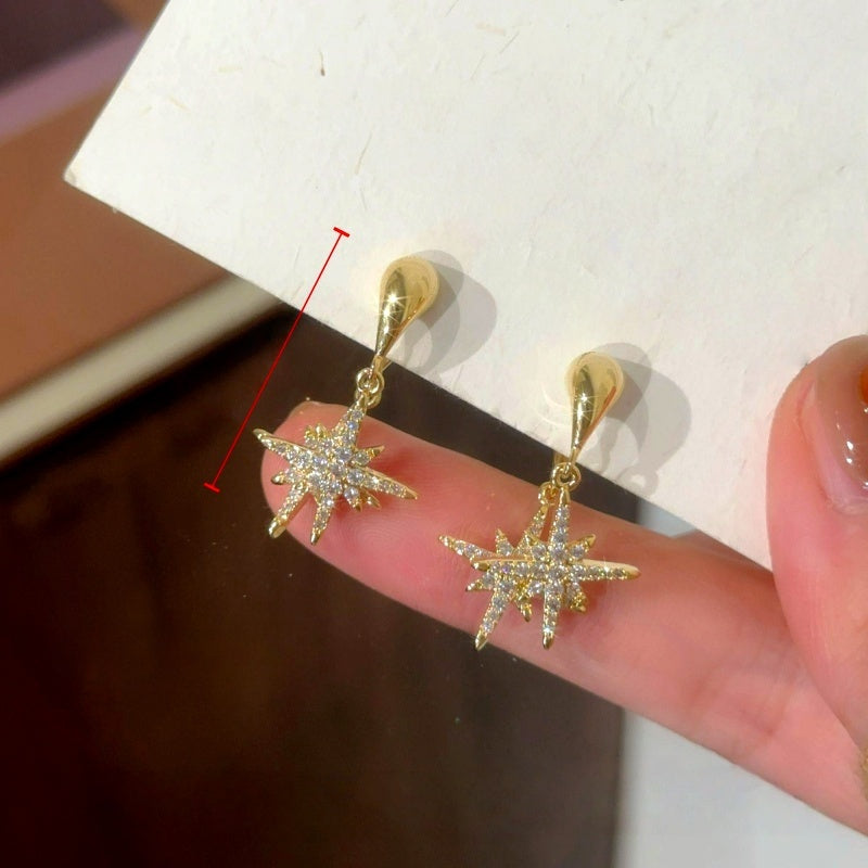 14K Gold-Plated Elegant Zircon Diamond Star Tassel Earrings