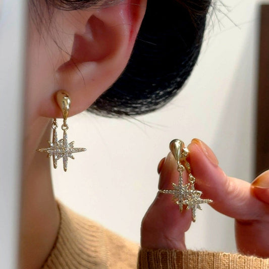 14K Gold-Plated Elegant Zircon Diamond Star Tassel Earrings