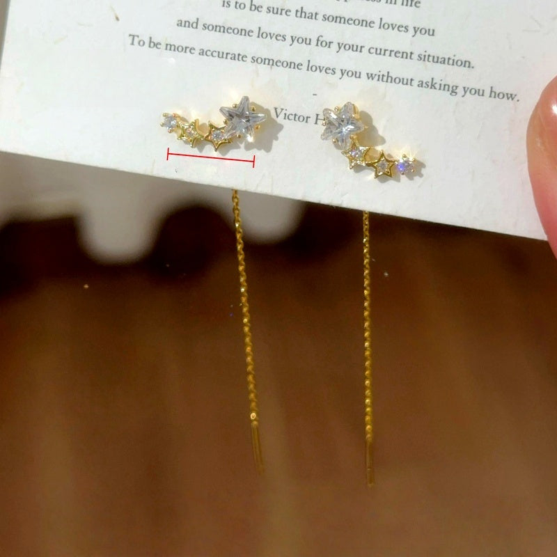 14K Gold-Plated Elegant Zircon Diamond Star Threader Earrings
