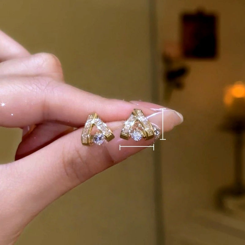14K Gold-Plated Elegant Zircon Diamond Stud Earrings