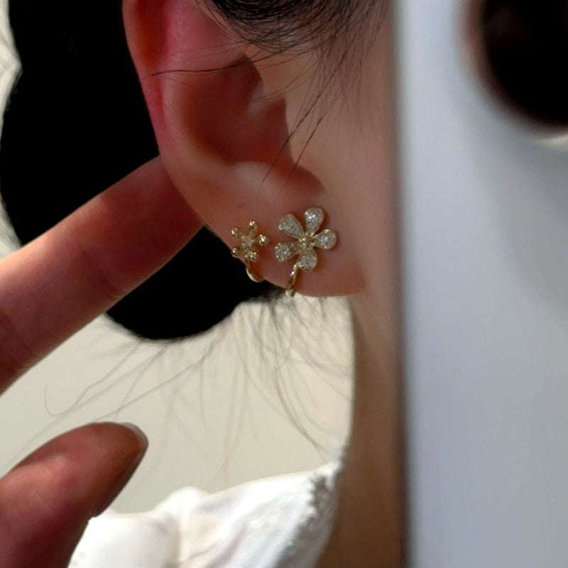 14K Gold-Plated Elegant Zircon Double-Flower Stud Earrings