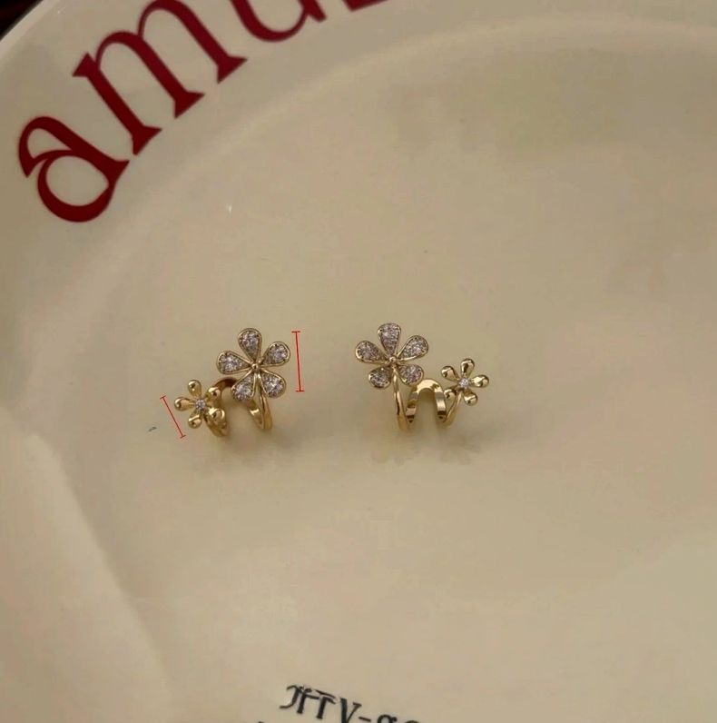 14K Gold-Plated Elegant Zircon Double-Flower Stud Earrings