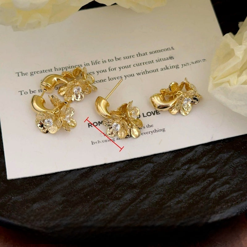 14K Gold-Plated Elegant Zircon Tassel Flower Earrings