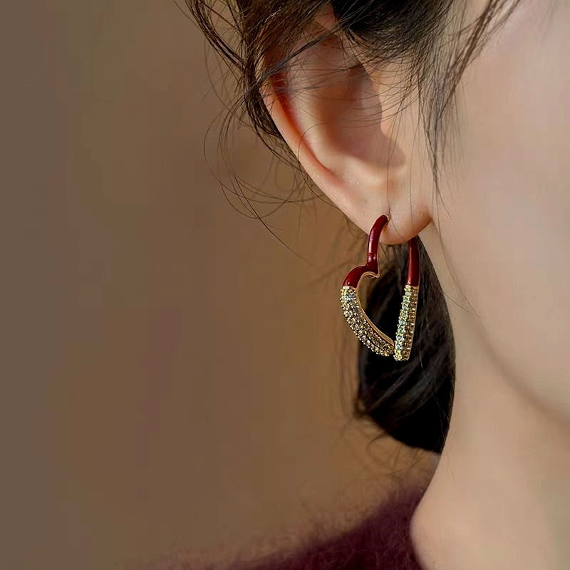 14K Gold-Plated Exquisite Christmas Zircon Heart-Design Earrings