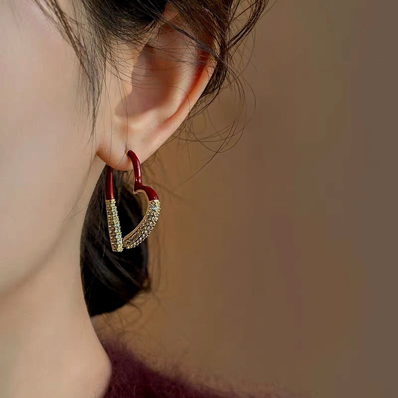 14K Gold-Plated Exquisite Christmas Zircon Heart-Design Earrings