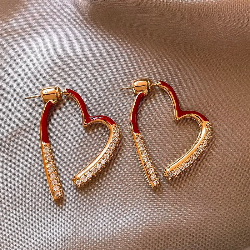 14K Gold-Plated Exquisite Christmas Zircon Heart-Design Earrings