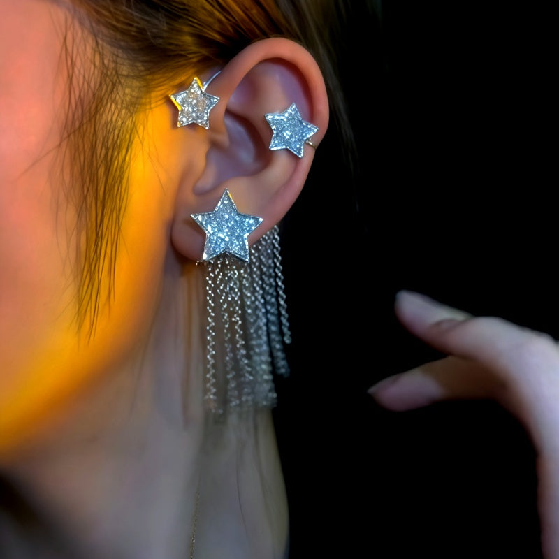 14K Gold-Plated Fashion Zircon Diamond Star Tassel Ear Cuff