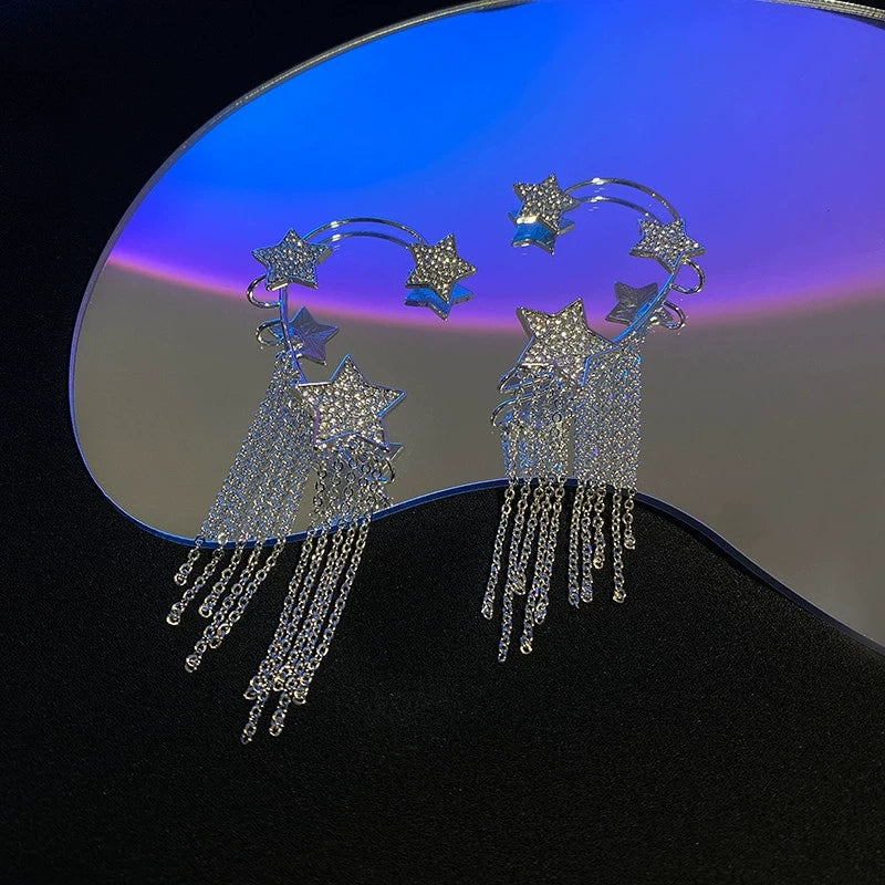 14K Gold-Plated Fashion Zircon Diamond Star Tassel Ear Cuff