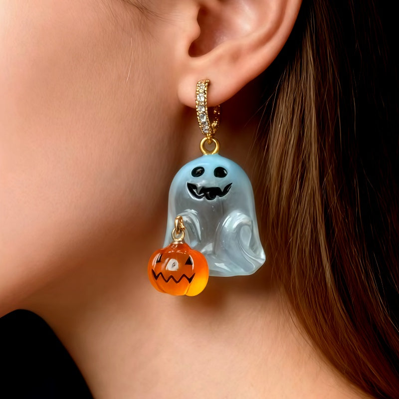 14K Gold-Plated Halloween Ghost Pumpkin Earrings