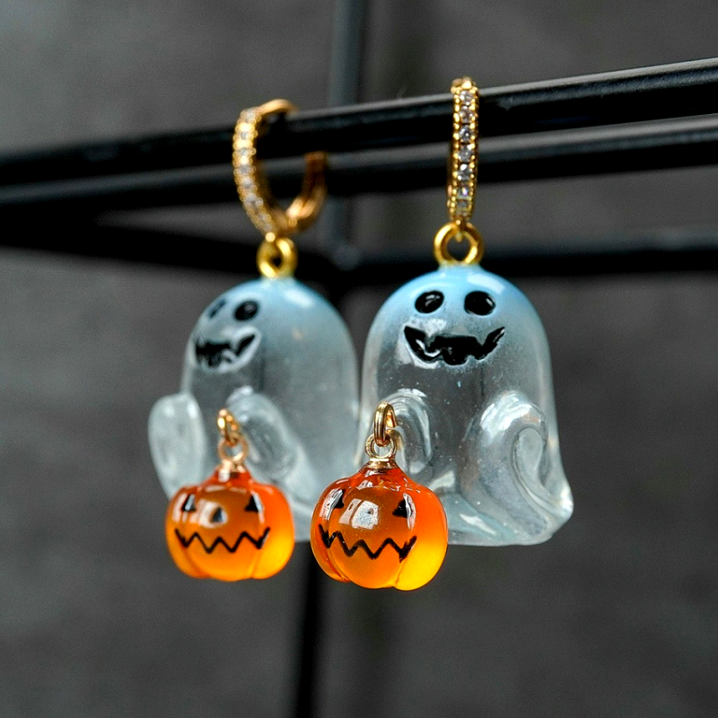 14K Gold-Plated Halloween Ghost Pumpkin Earrings