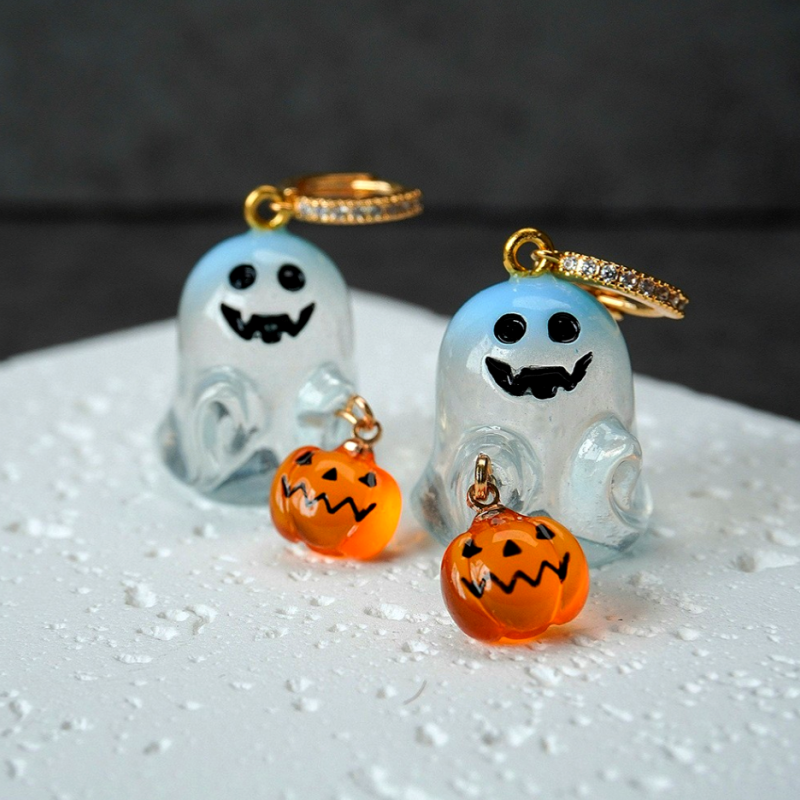 14K Gold-Plated Halloween Ghost Pumpkin Earrings