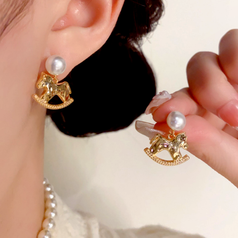 14K Gold-Plated Horse Pearl Earrings