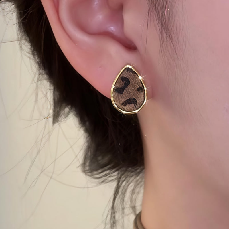 14K Gold-Plated Leopard Print Water Drop Stud Earrings