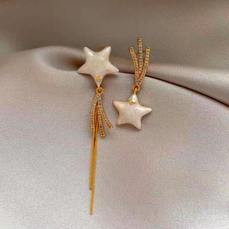14K Gold-Plated Luxury Asymmetrical Meteor Tassel Earring