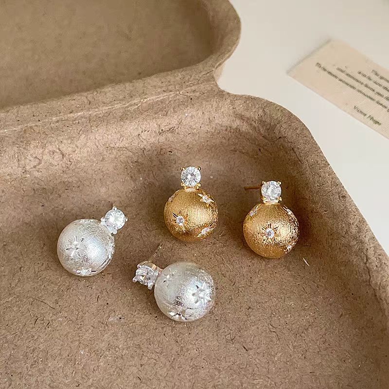 14K Gold-Plated Luxury Brushed Star Ball Earrings