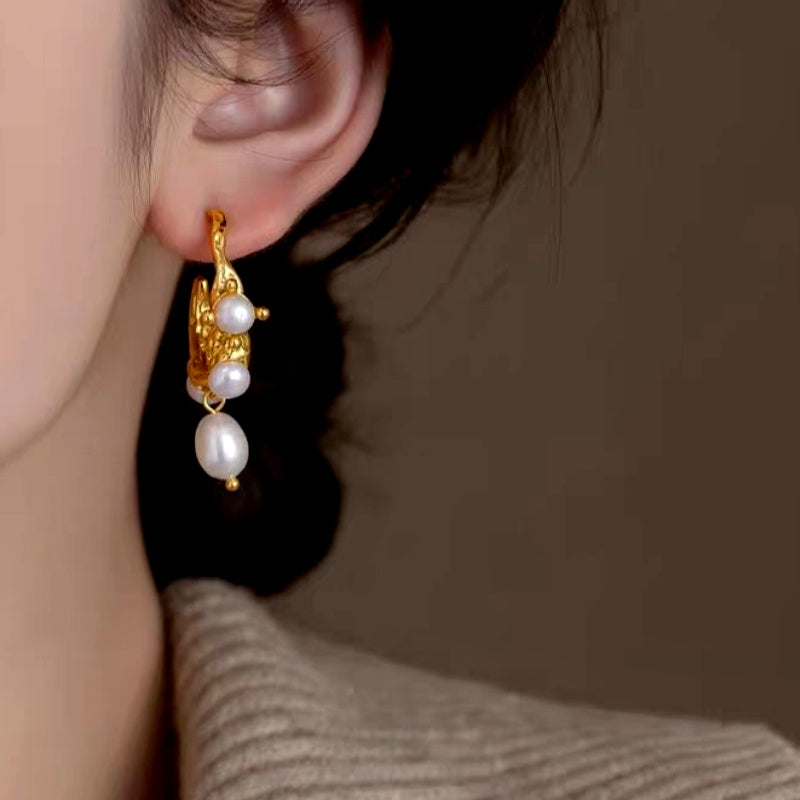 14K Gold-Plated Luxury C-Shaped Vintage Baroque Pearl Earrings