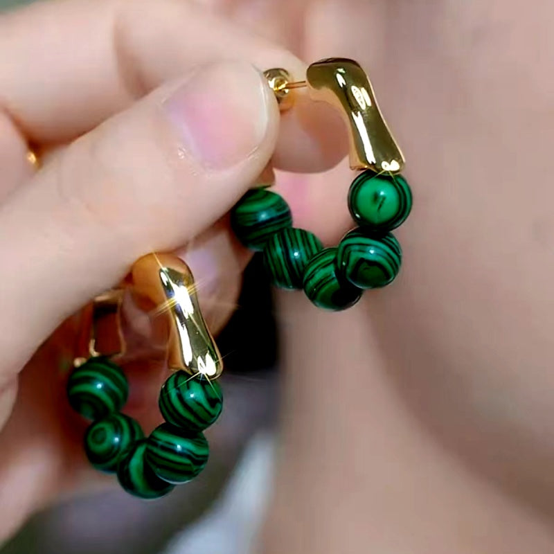 14K Gold-Plated Luxury Green Bead Earrings