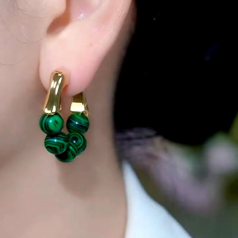 14K Gold-Plated Luxury Green Bead Earrings
