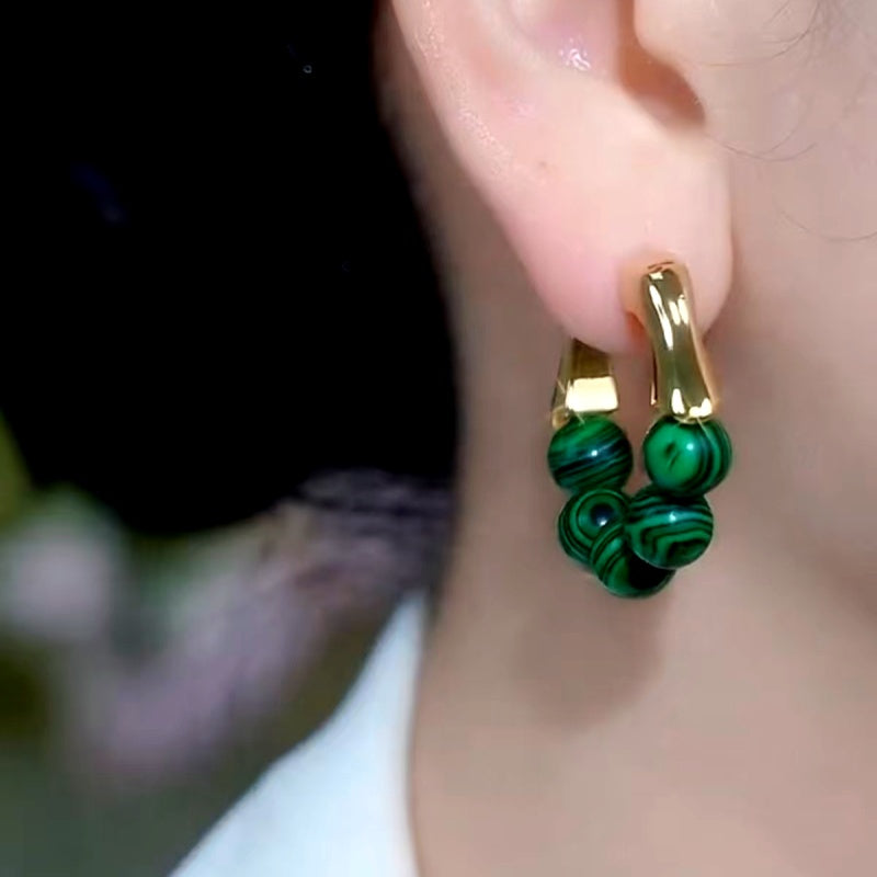 14K Gold-Plated Luxury Green Bead Earrings