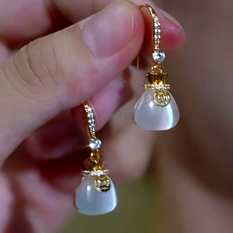 14K Gold-Plated Luxury Lucky Bag Ear Hook Earrings