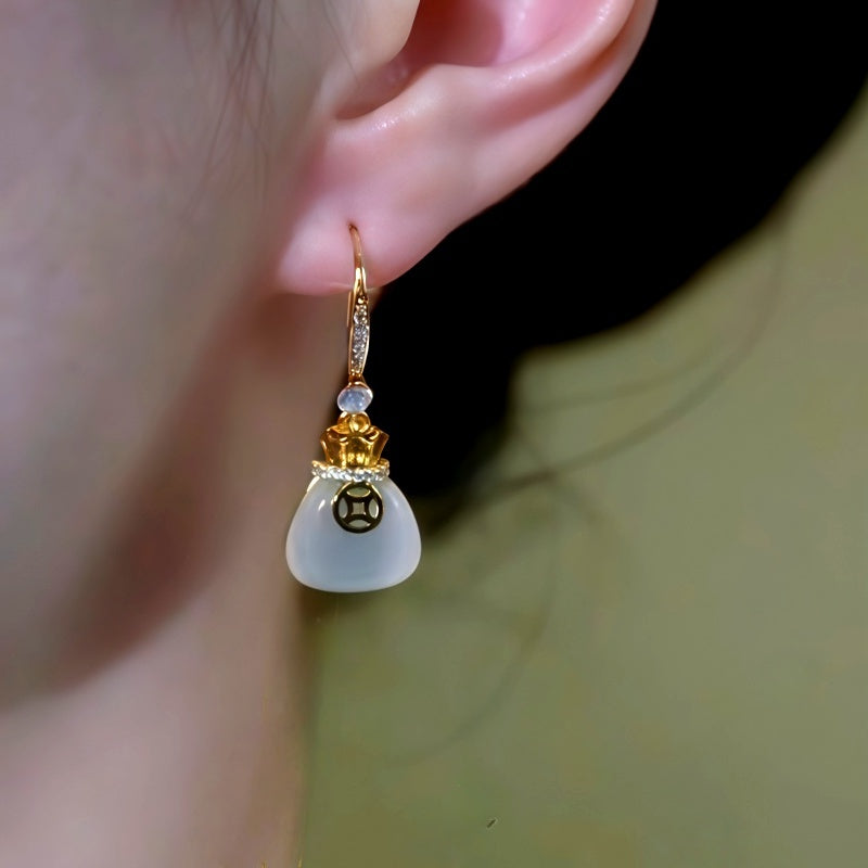 14K Gold-Plated Luxury Lucky Bag Ear Hook Earrings