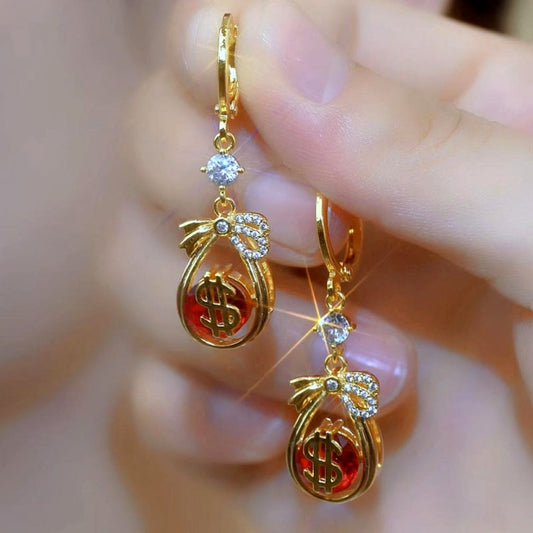 14K Gold-Plated Luxury Lucky Rich Bag Earrings