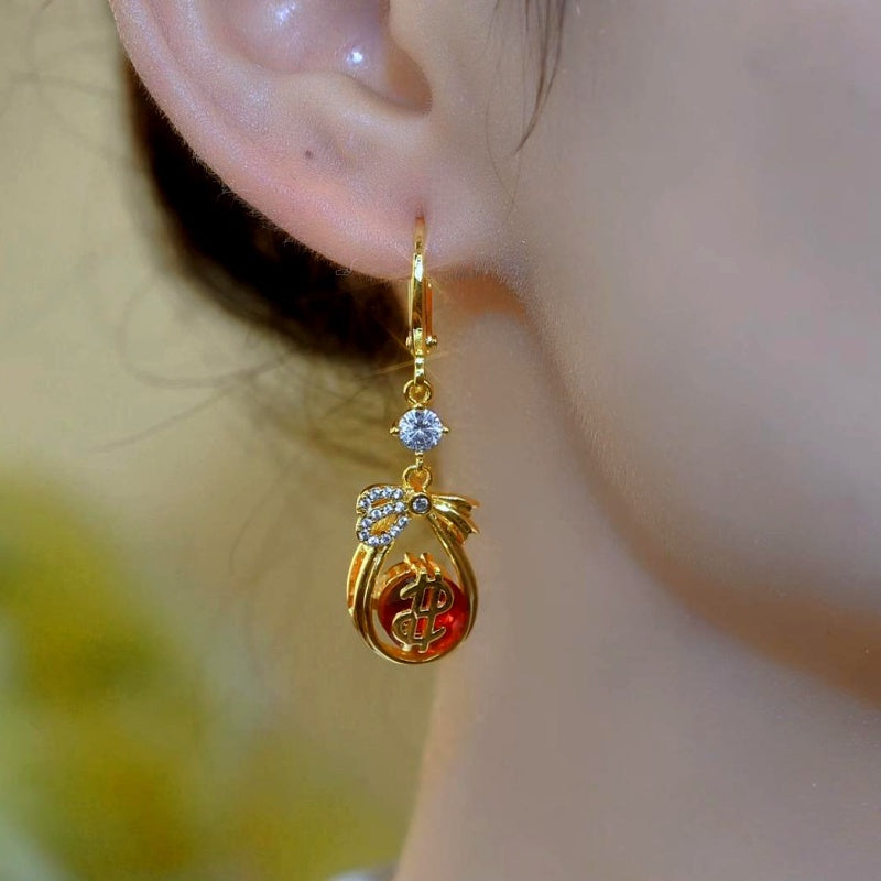 14K Gold-Plated Luxury Lucky Rich Bag Earrings