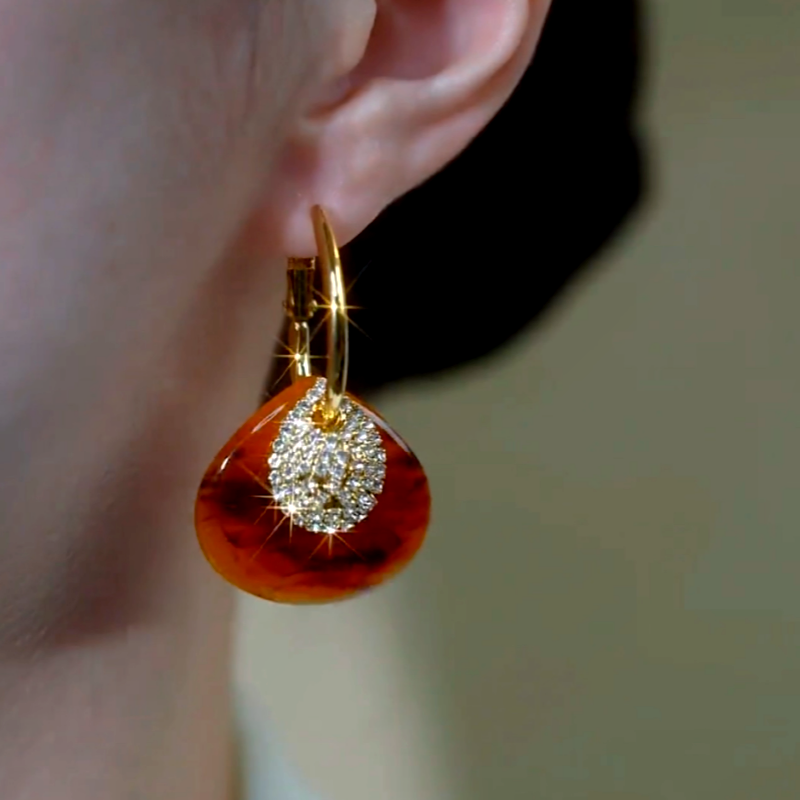 14K Gold-Plated Luxury Maillard Amber Zircon Diamond Water Drop Earrings