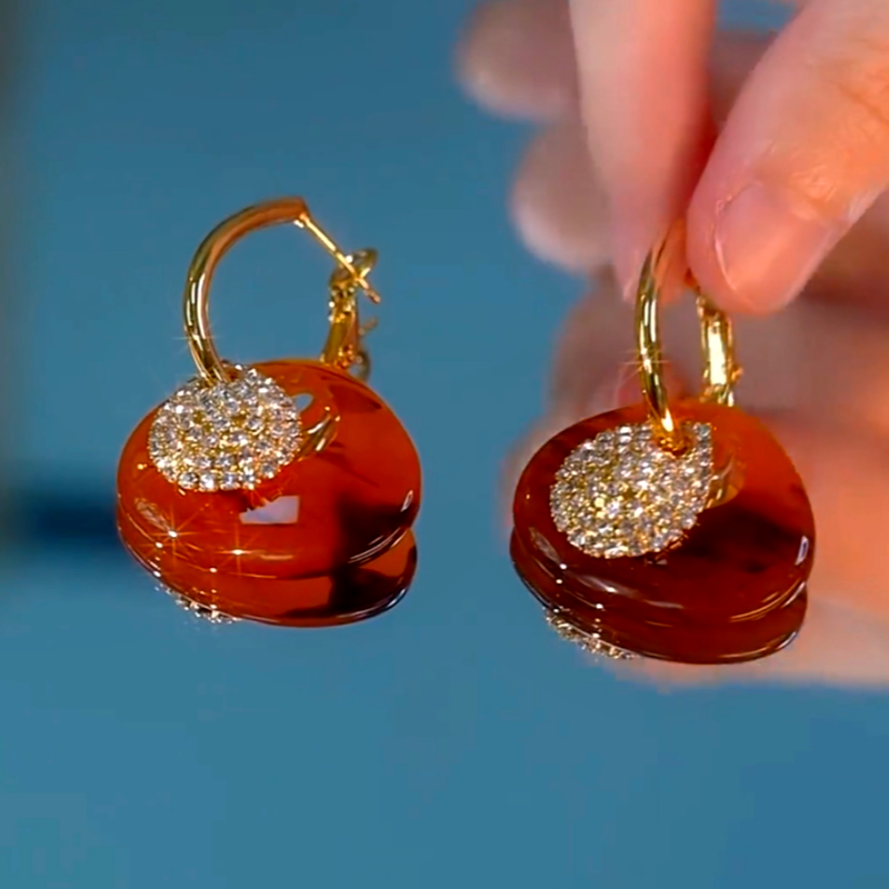 14K Gold-Plated Luxury Maillard Amber Zircon Diamond Water Drop Earrings