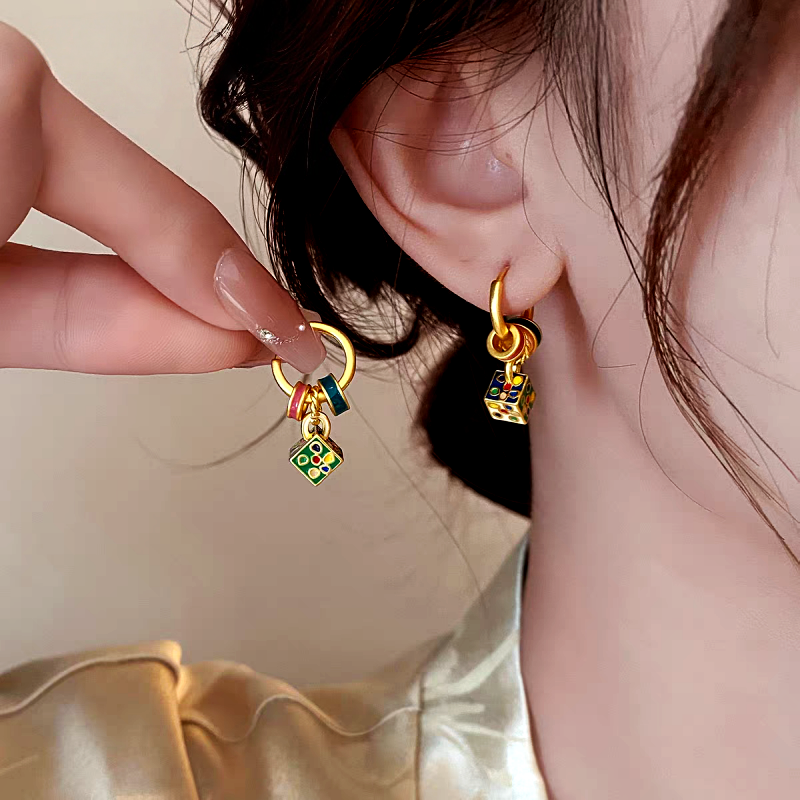 14K Gold-Plated Luxury Painted Glaze Dripping Square Earrings