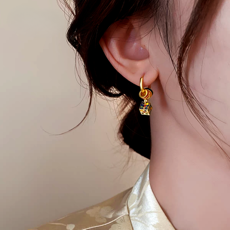 14K Gold-Plated Luxury Painted Glaze Dripping Square Earrings