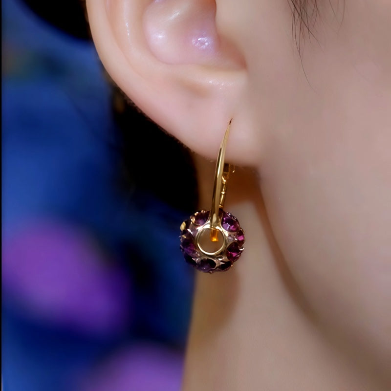 14K Gold-Plated Luxury Purple Diamond Hoop Pendant Earrings
