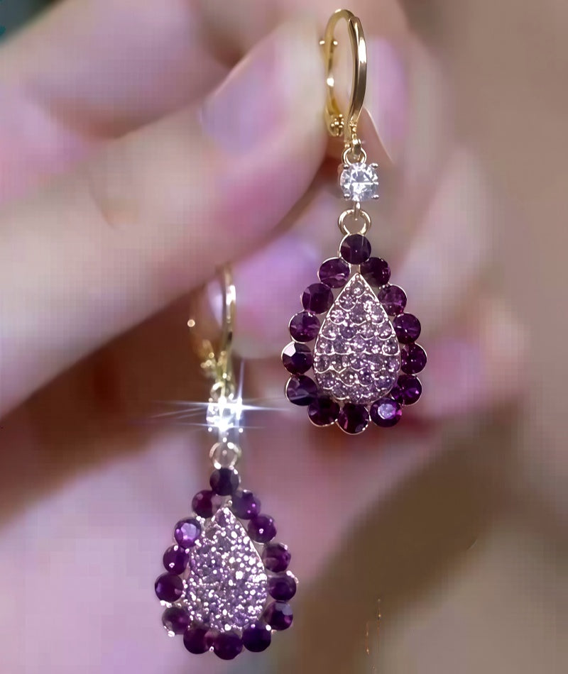 14K Gold-Plated Luxury Purple Diamond Water Drop Earrings