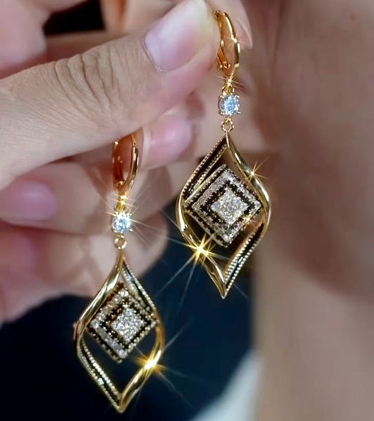14K Gold-Plated Luxury Zircon Black And White Diamond Earrings