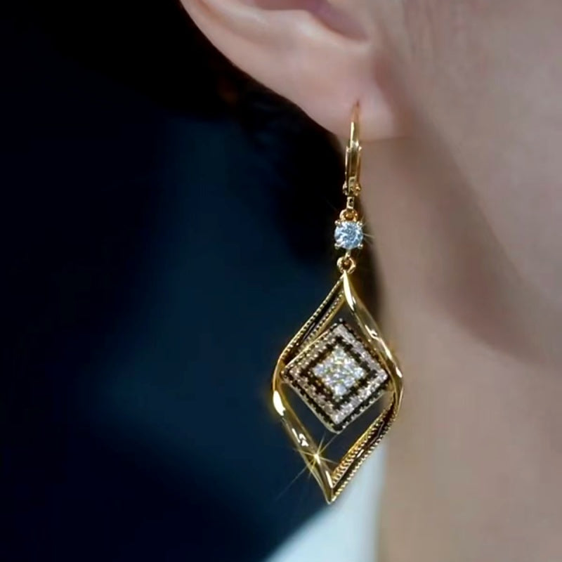 14K Gold-Plated Luxury Zircon Black And White Diamond Earrings