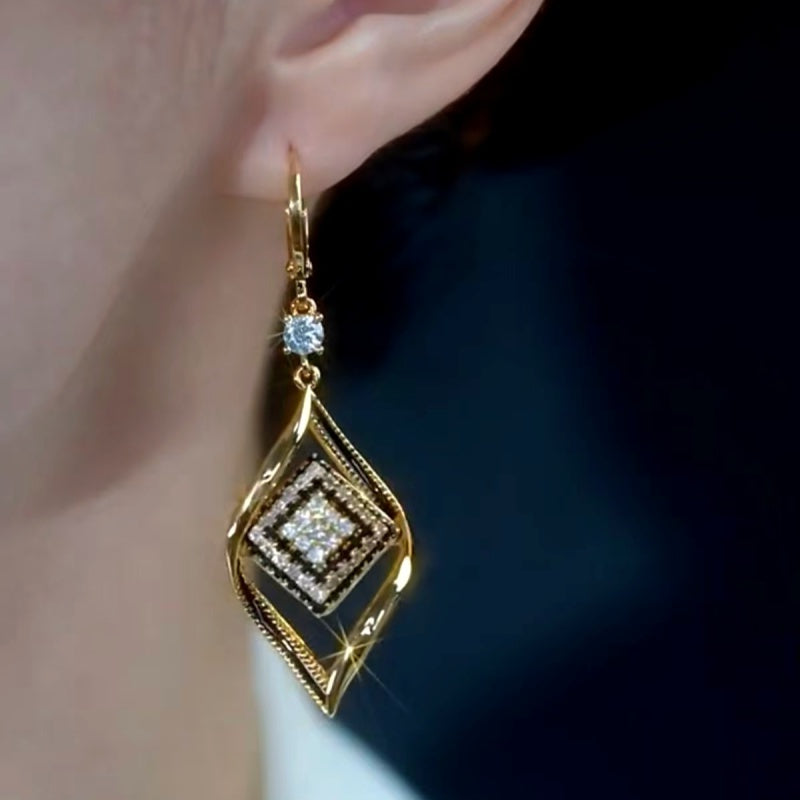 14K Gold-Plated Luxury Zircon Black And White Diamond Earrings