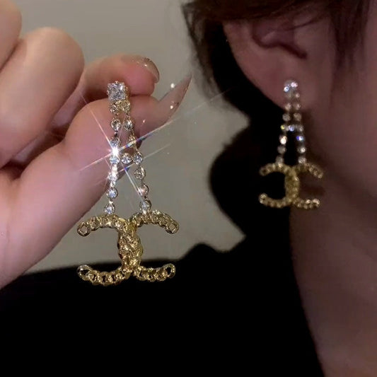 14K Gold-Plated Luxury Zircon Diamond C-Shaped Earrings