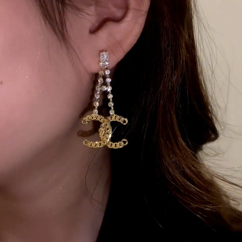 14K Gold-Plated Luxury Zircon Diamond C-Shaped Earrings