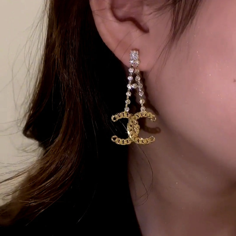 14K Gold-Plated Luxury Zircon Diamond C-Shaped Earrings