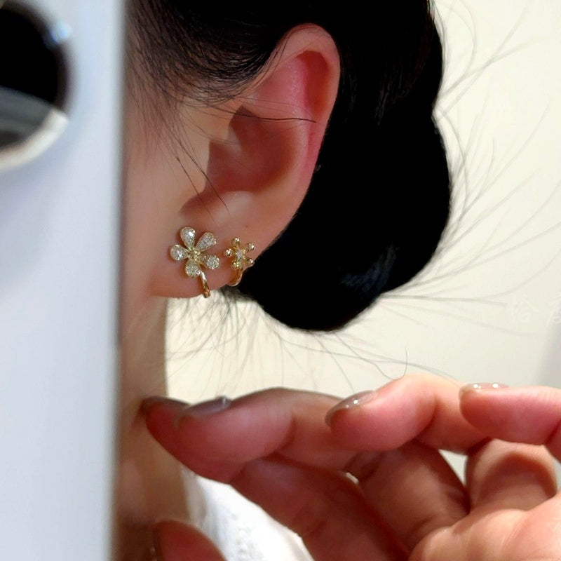 14K Gold-Plated Luxury Zircon Diamond Double-Layer Flower Stud Earrings