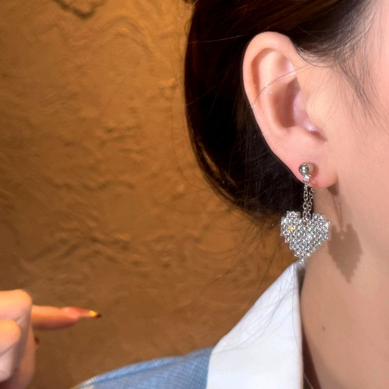 14K Gold-Plated Luxury Zircon Diamond Heart Earrings