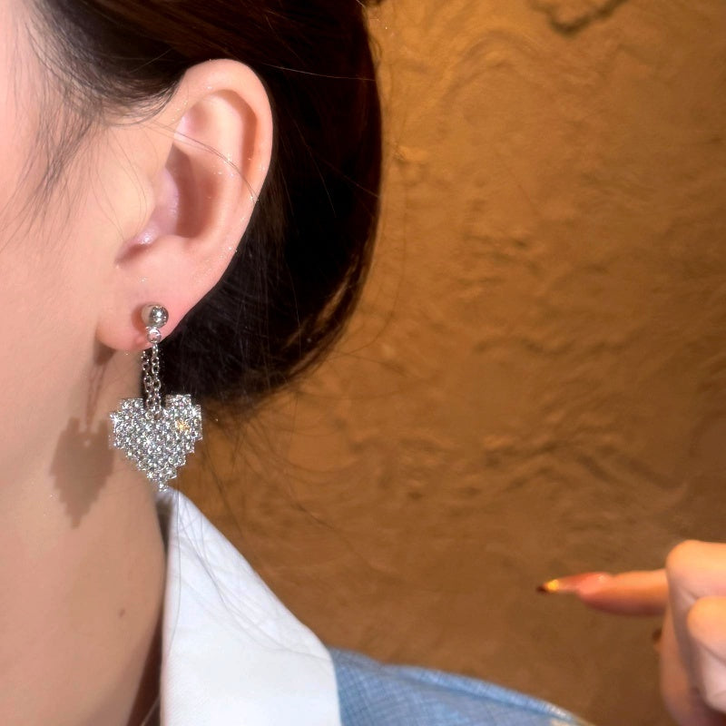 14K Gold-Plated Luxury Zircon Diamond Heart Earrings