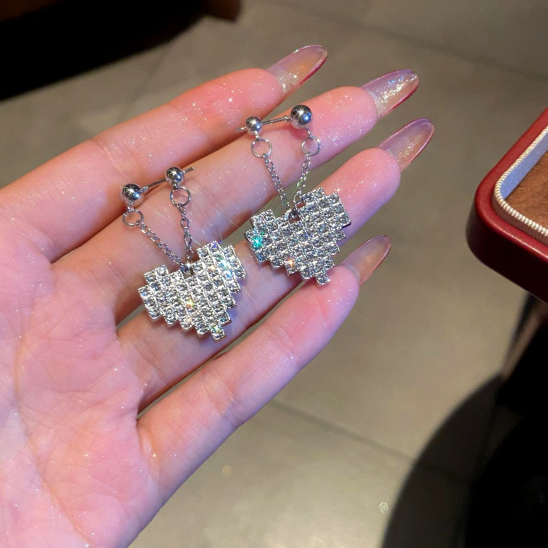 14K Gold-Plated Luxury Zircon Diamond Heart Earrings