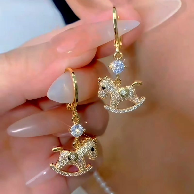 14K Gold-Plated Luxury Zircon Diamond Horse Earrings