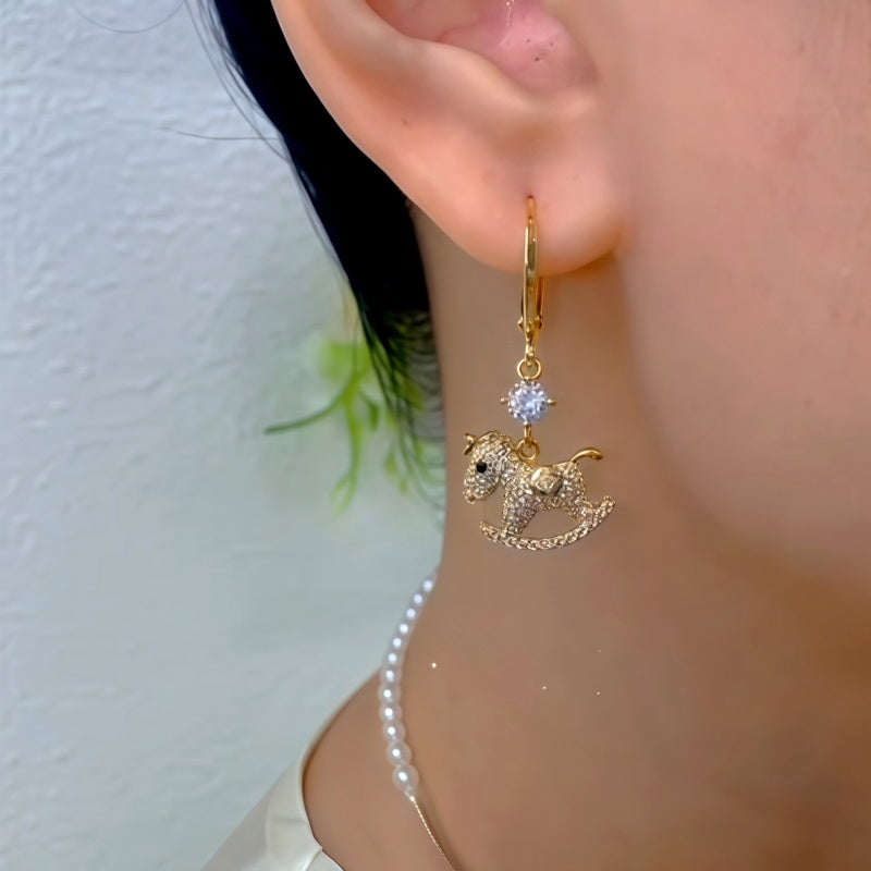 14K Gold-Plated Luxury Zircon Diamond Horse Earrings