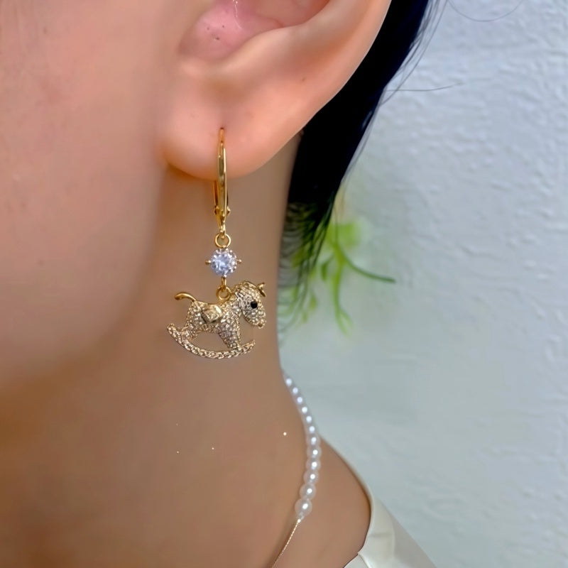 14K Gold-Plated Luxury Zircon Diamond Horse Earrings