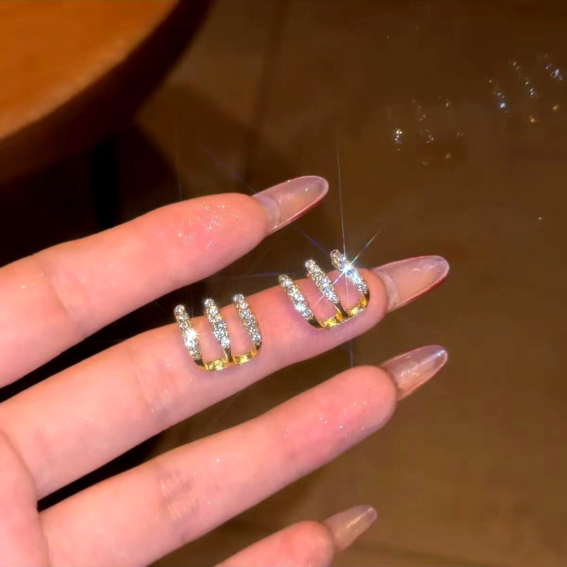 14K Gold-Plated Luxury Zircon Diamond Multi-Layer Stud Earrings