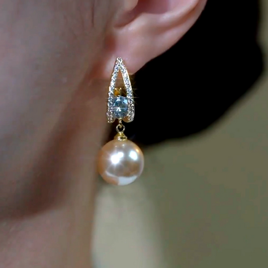 14K Gold-Plated Luxury Zircon Diamond Pearl Earrings