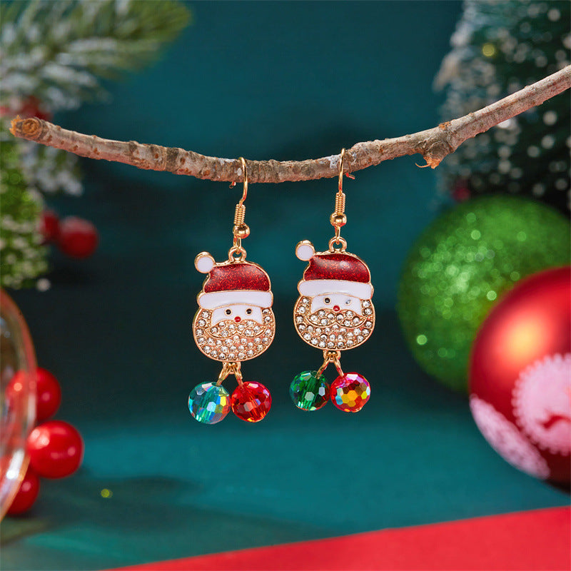 14K Gold-Plated Zircon Diamond Christmas Santa Ear Hooks