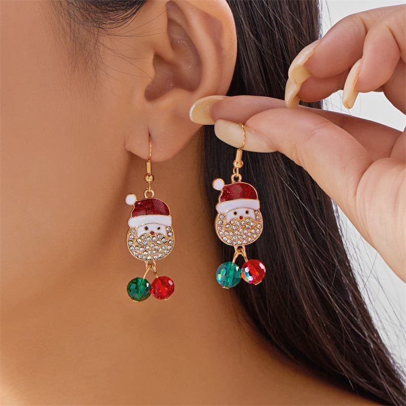 14K Gold-Plated Zircon Diamond Christmas Santa Ear Hooks